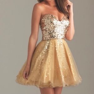 Night Moves Cocktail 6498 Gold Formal Sequins Prom Dress
